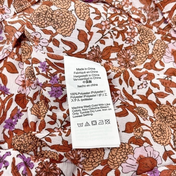 J CREW Women’s Multicolor Floral Crinkle Chiffon Ruffle Top Long Sleeve Size S - Picture 9 of 10